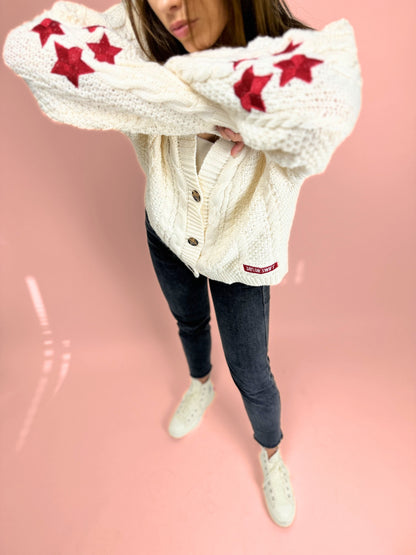 Cream Red Cardigan